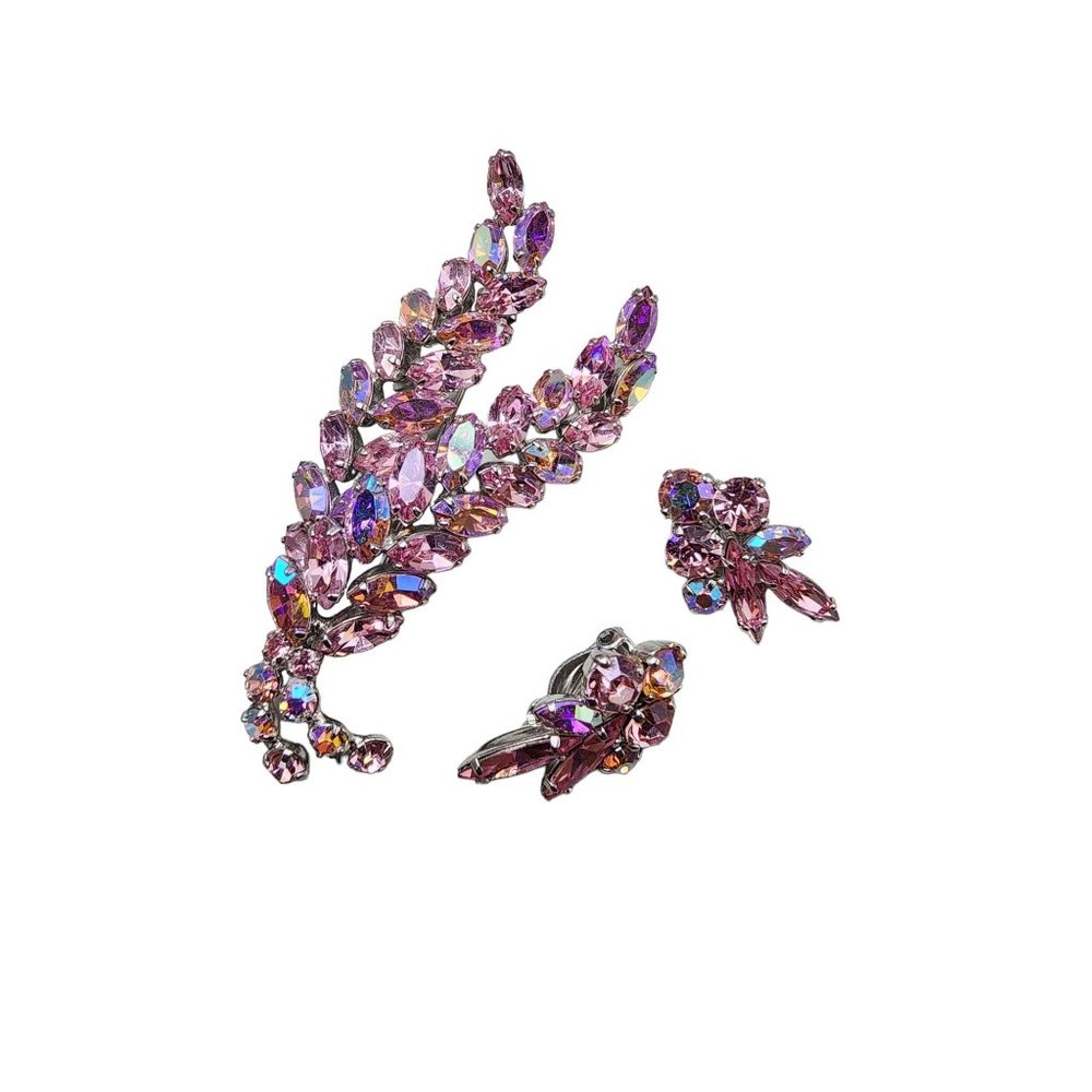Vintage Rare Signed Sherman Stunning Rhinestone Brooch Earrings Set (A2863)